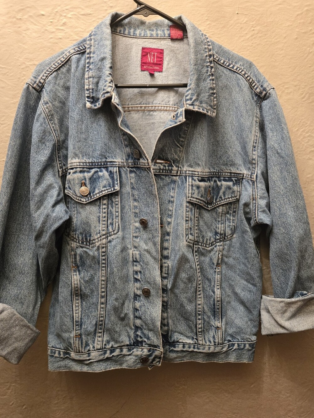 Vintage NET International Acid Wash Denim Jacket 90s Oversized Grunge L
